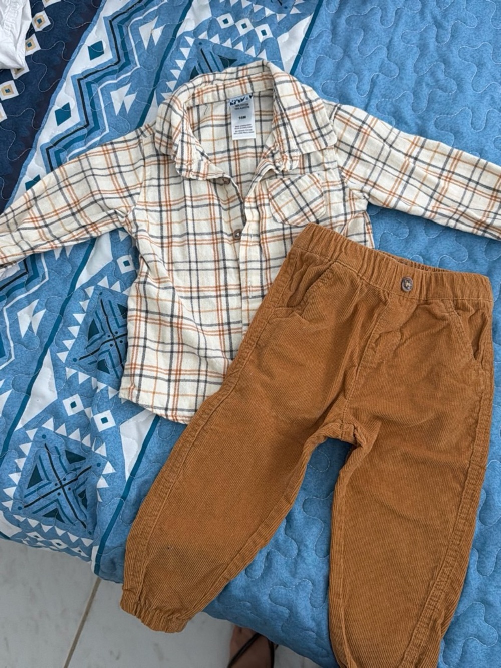 Carter's Cream Plaid Button-Down Shirt with Brown Stripes